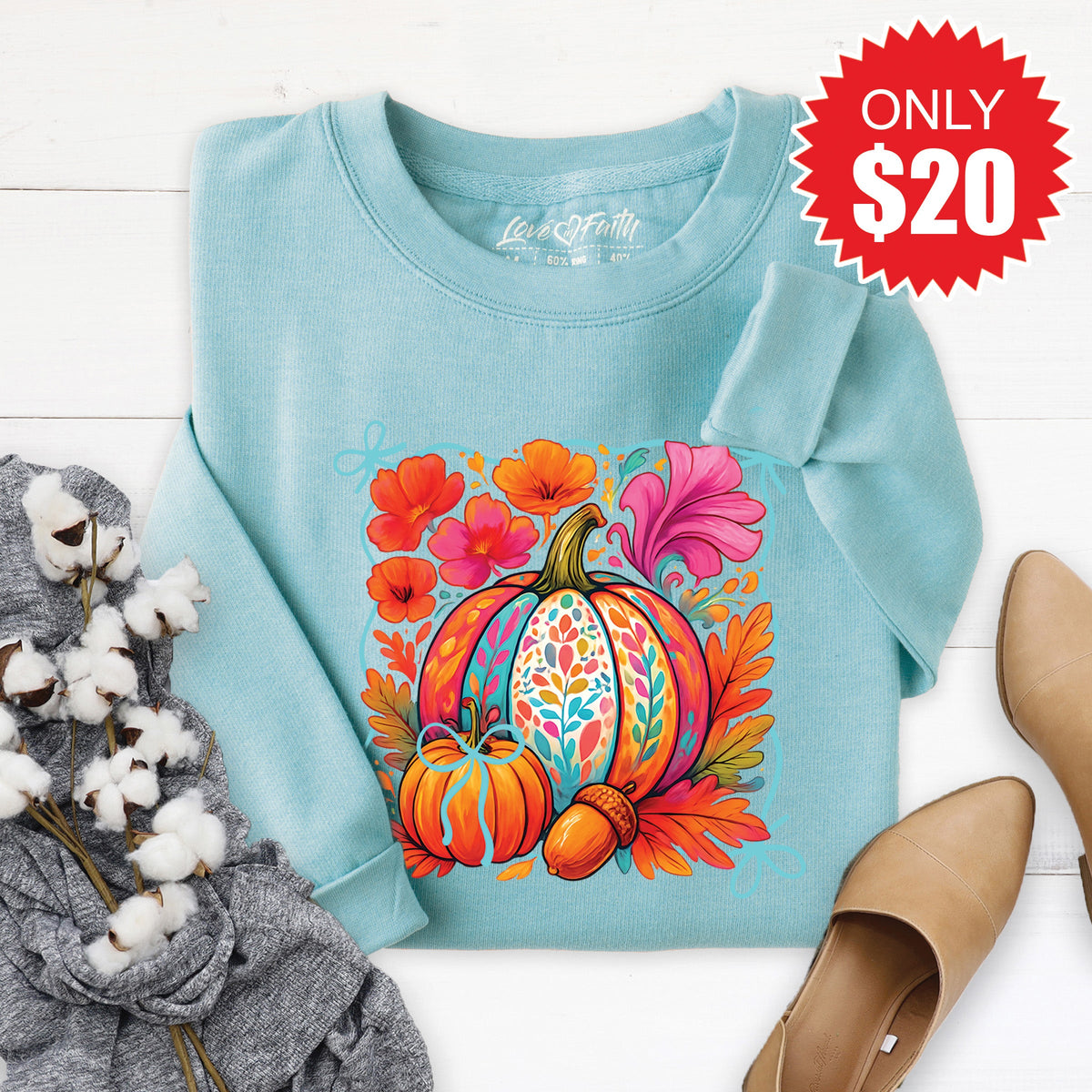 Pumpkins Sweatshirt - Heather Lagoon - 20 product image 1