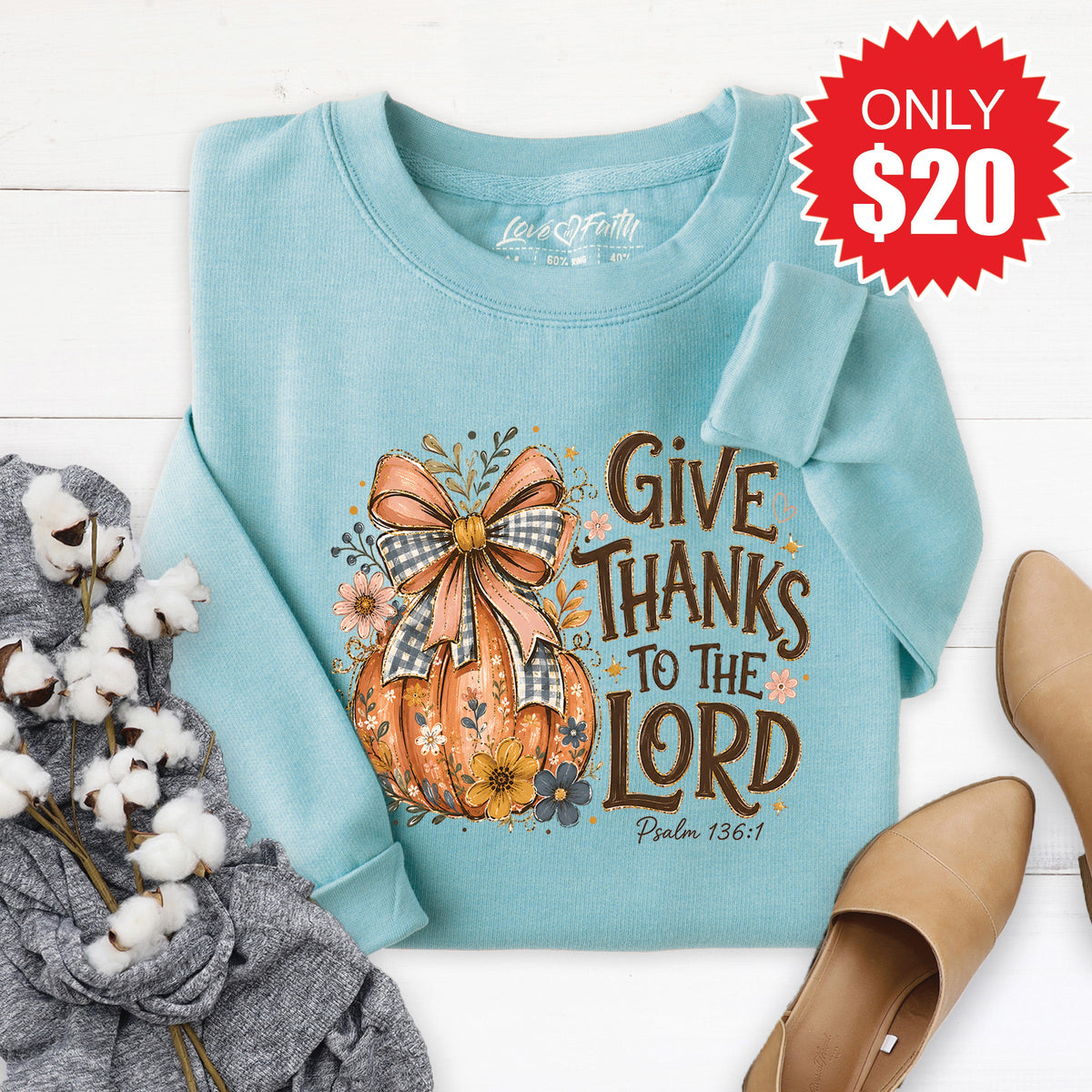 Give Thanks Sweatshirt - Heather Lagoon - 20 product image 1