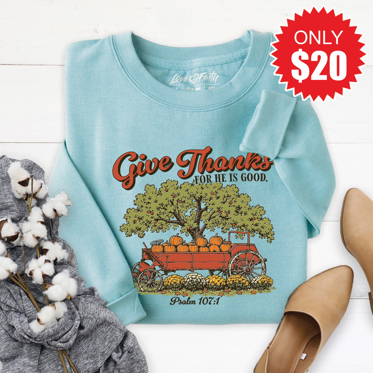Give Thanks Sweatshirt - Heather Lagoon - 20 product image 1