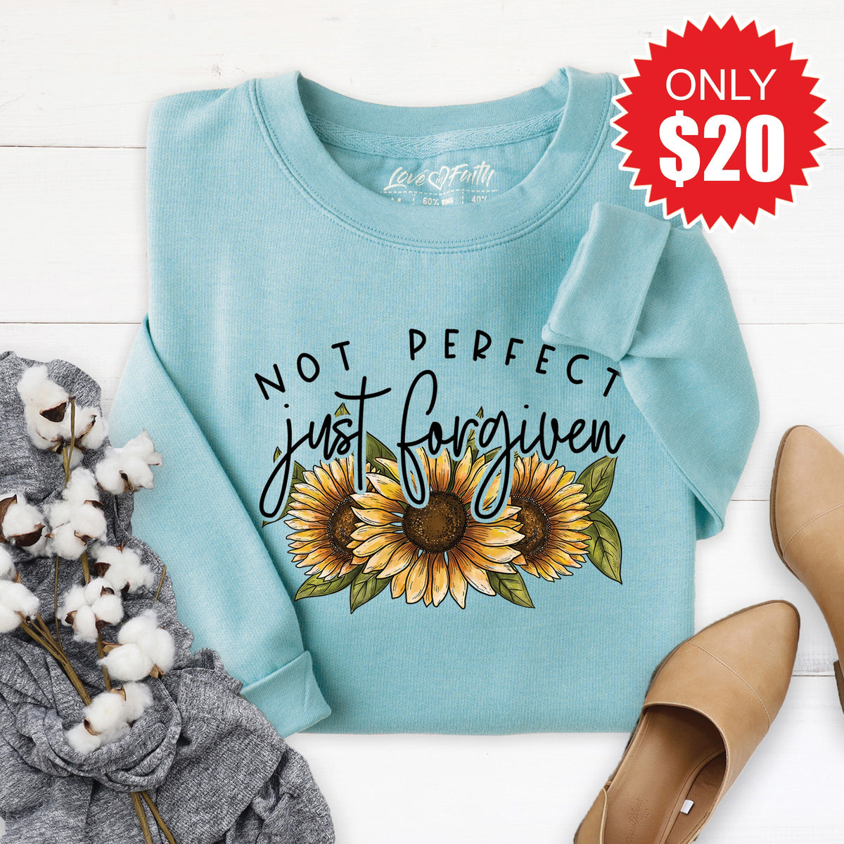 Not Perfect Just Forgiven Sweatshirt - Heather Lagoon - 20 product image 1