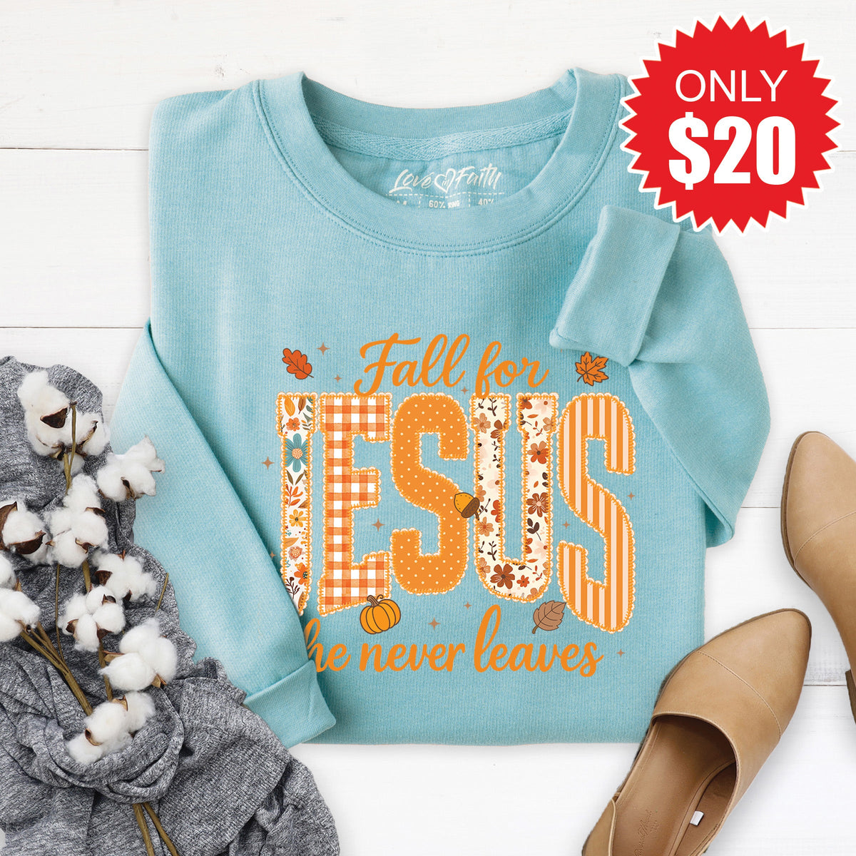 Fall For Jesus Sweatshirt - Heather Lagoon - 20 product image 1