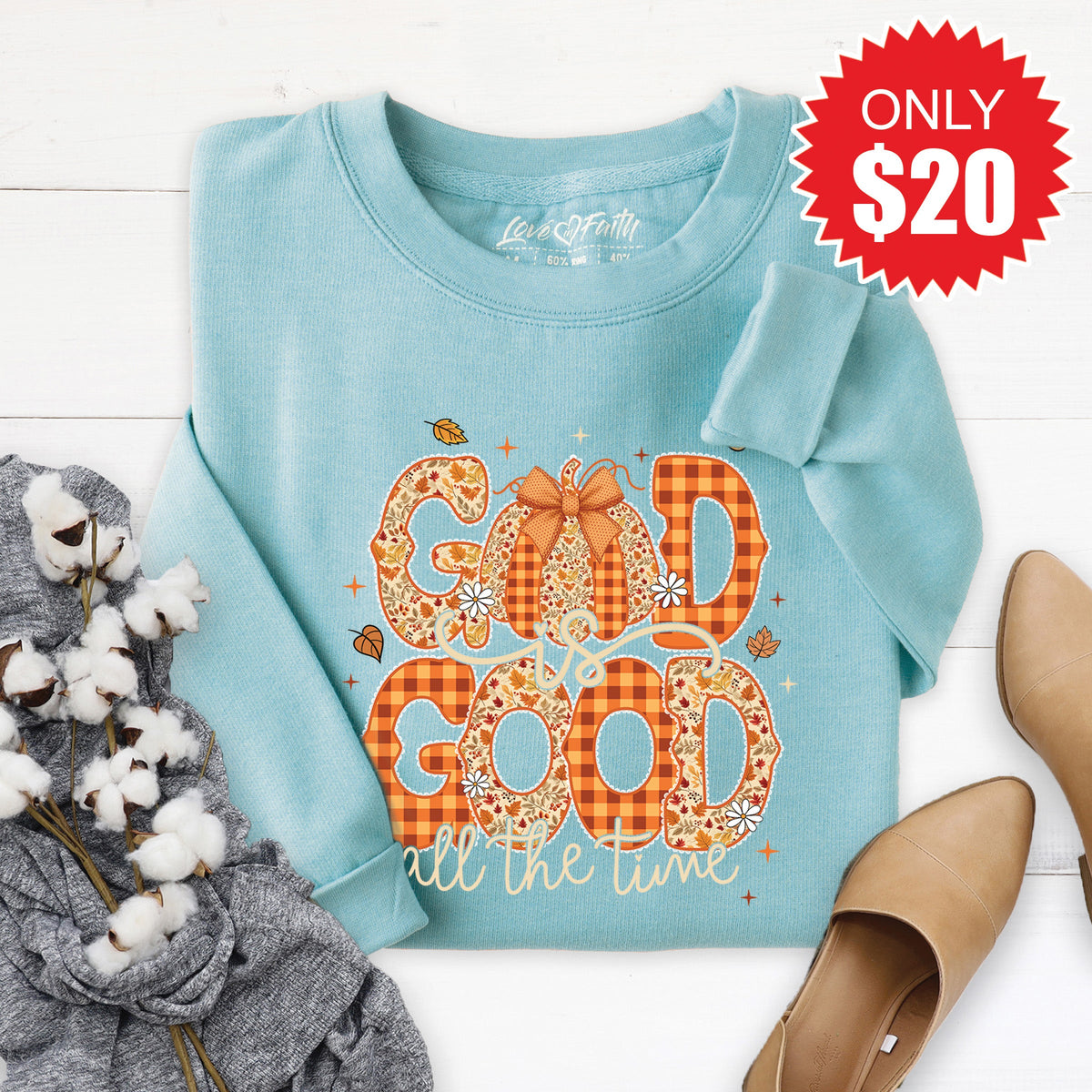 God is Good Fall Sweatshirt - Heather Lagoon - 20 product image 1