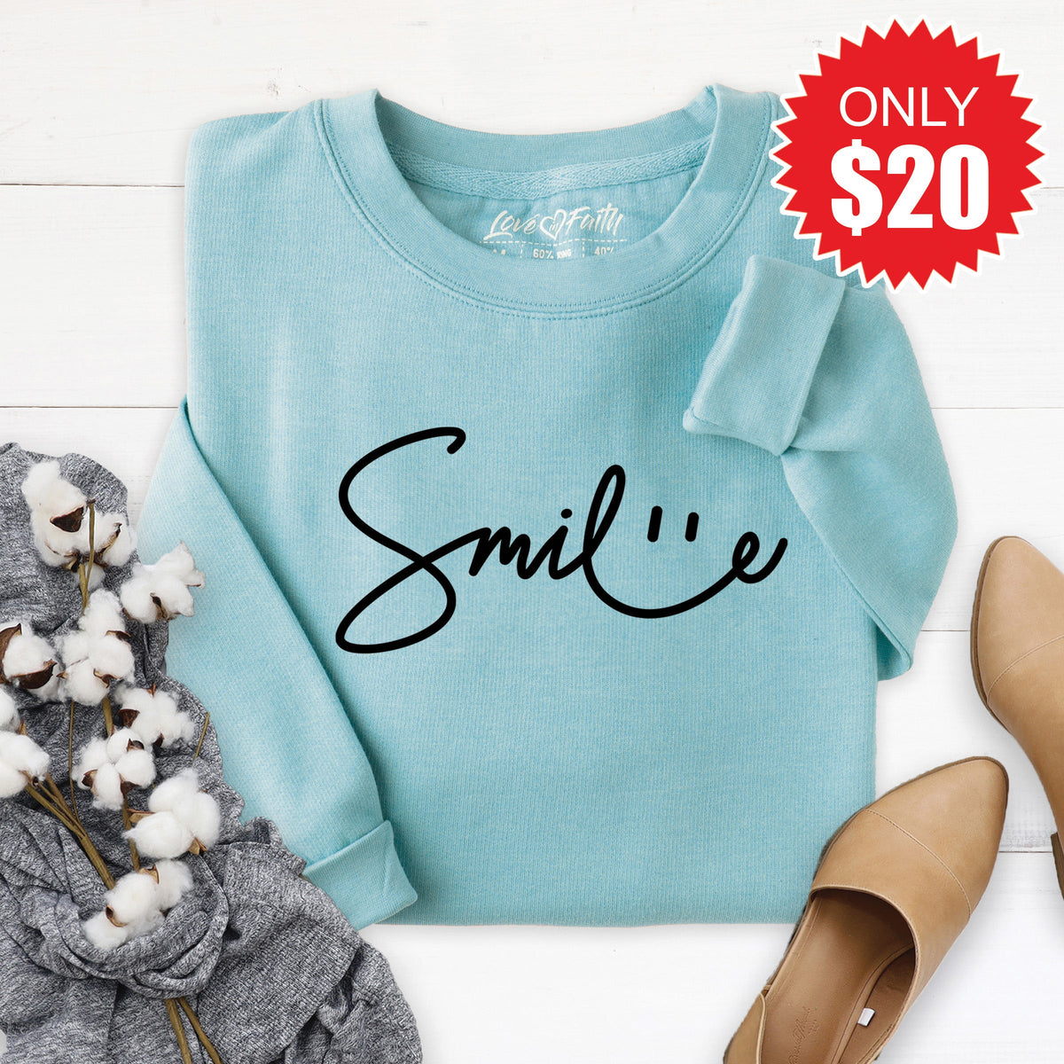 Smile Sign Sweatshirt - Heather Lagoon - 20 product image 1
