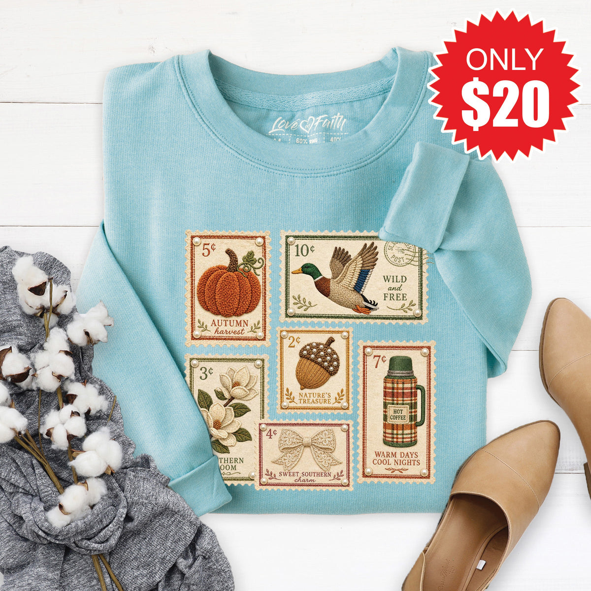 Fall Stamps Sweatshirt - Heather Lagoon - 20 product image 1