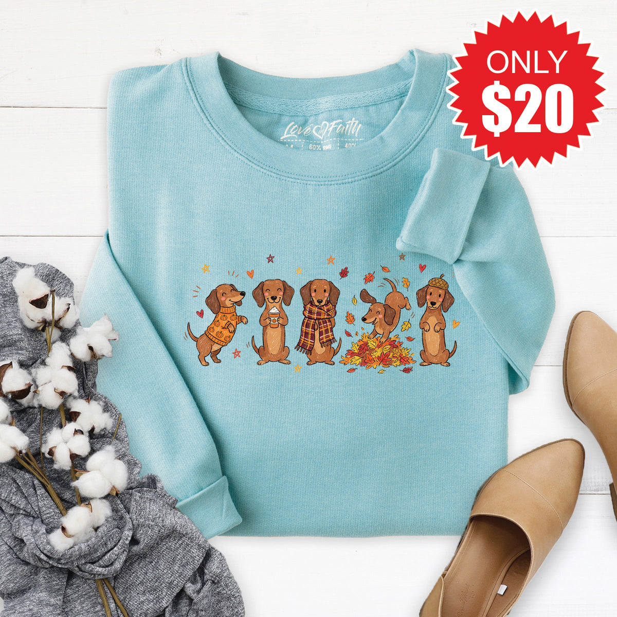 Fall Dachshund Sweatshirt - Heather Lagoon - 20 product image 1