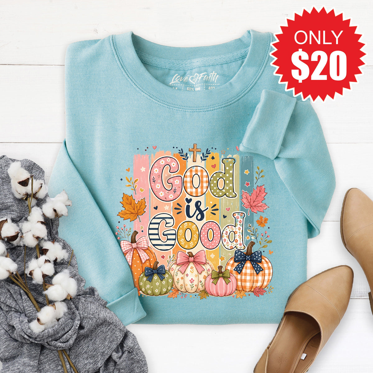 God Is Good Sweatshirt - Heather Lagoon - 20 product image 1