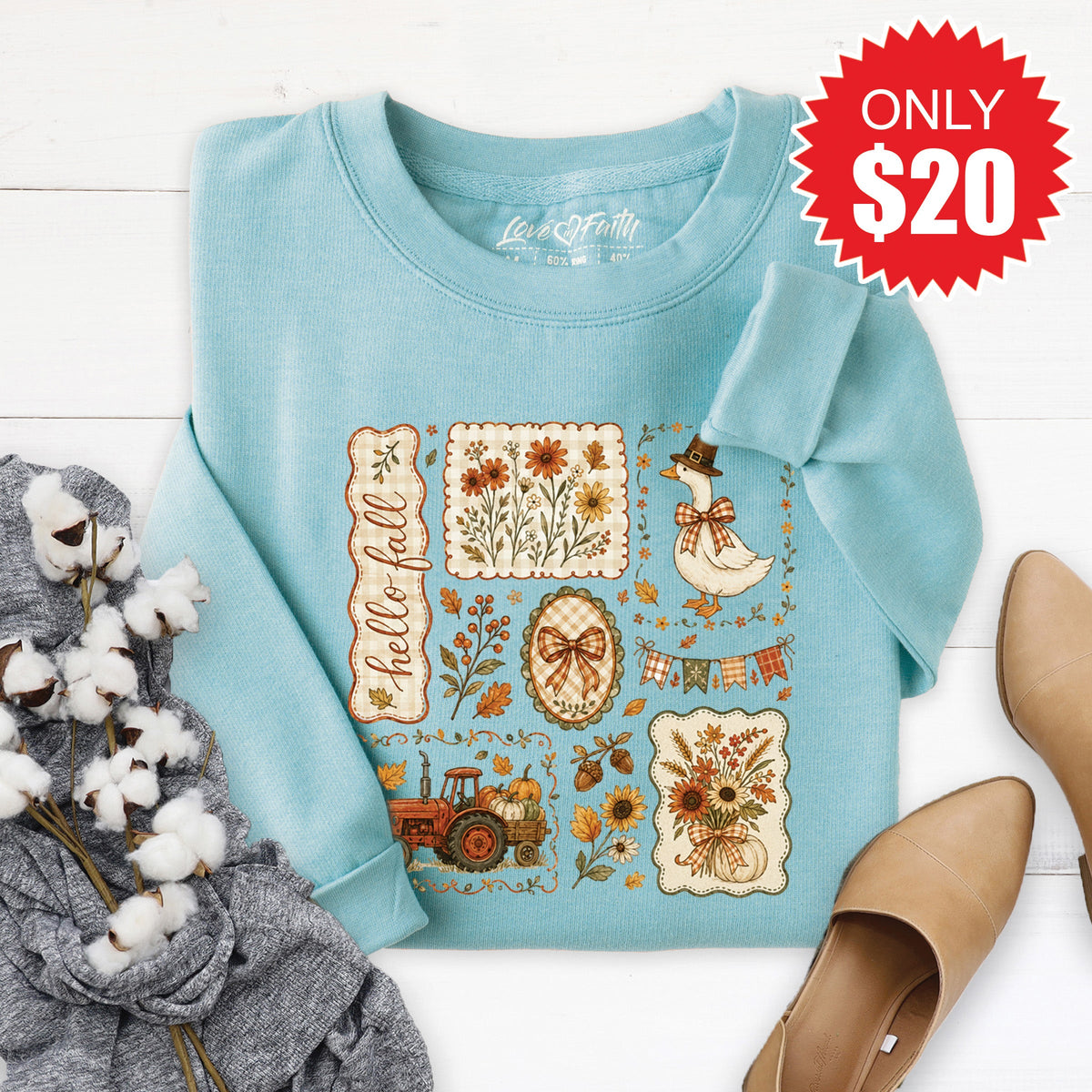 Hello Fall Sweatshirt - Heather Lagoon - 20 product image 1