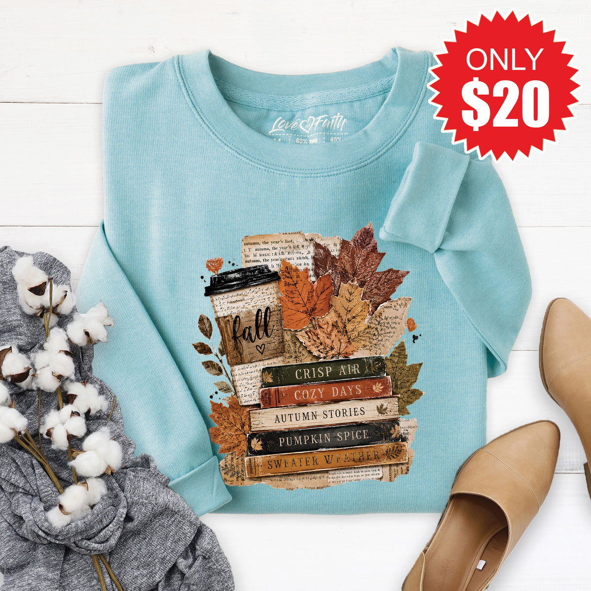 Fall Leaves Sweatshirt - Heather Lagoon - 20 product image 1