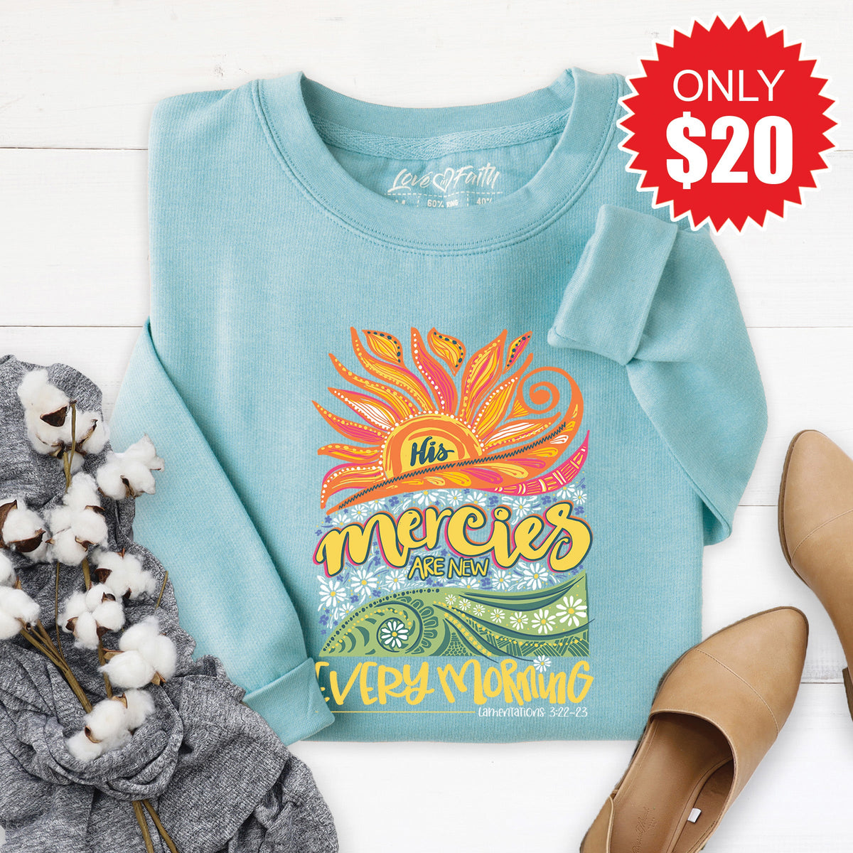 His Mercies Are New Sweatshirt - Heather Lagoon - 20 product image 1