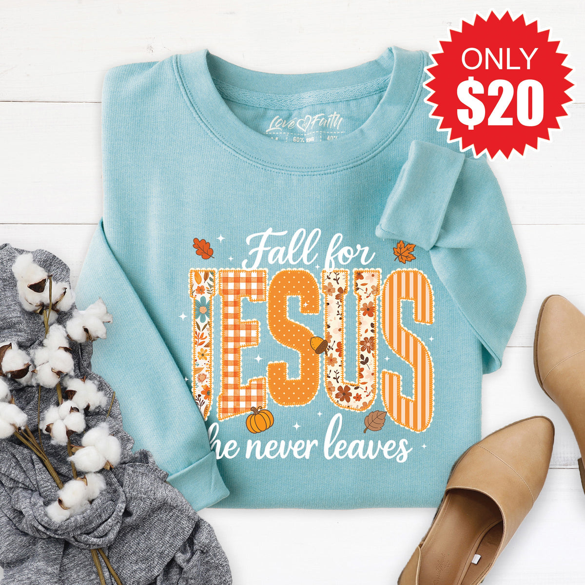 Fall For Jesus Sweatshirt - Heather Lagoon - 20 product image 1