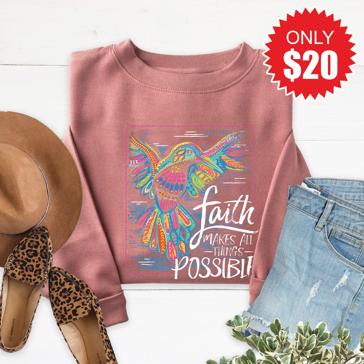 Faith Hummingbird Sweatshirt - Heather Mauve - 20 product image 1