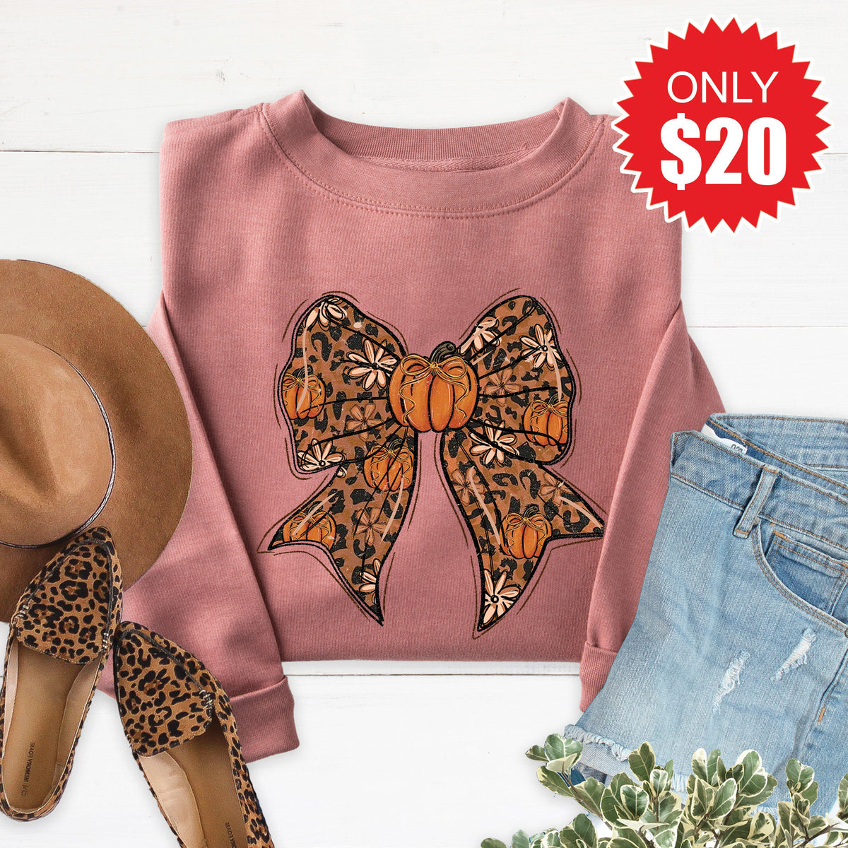 Pumpkin Bow Sweatshirt - Heather Mauve - 20 product image 1