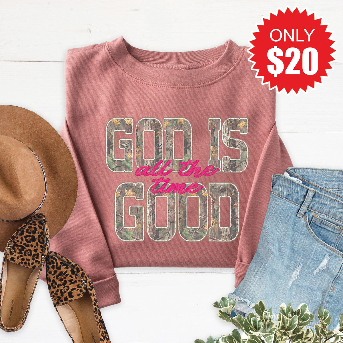 God Is Good Sweatshirt - Heather Mauve - 20 product image 1