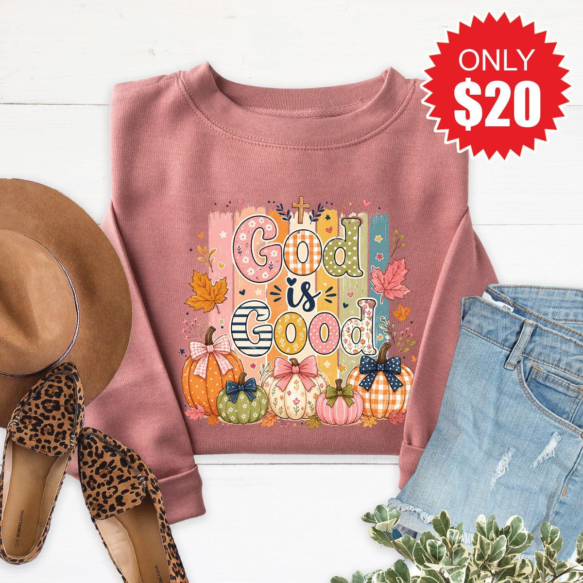 God Is Good Sweatshirt - Heather Mauve - 20 product image 1