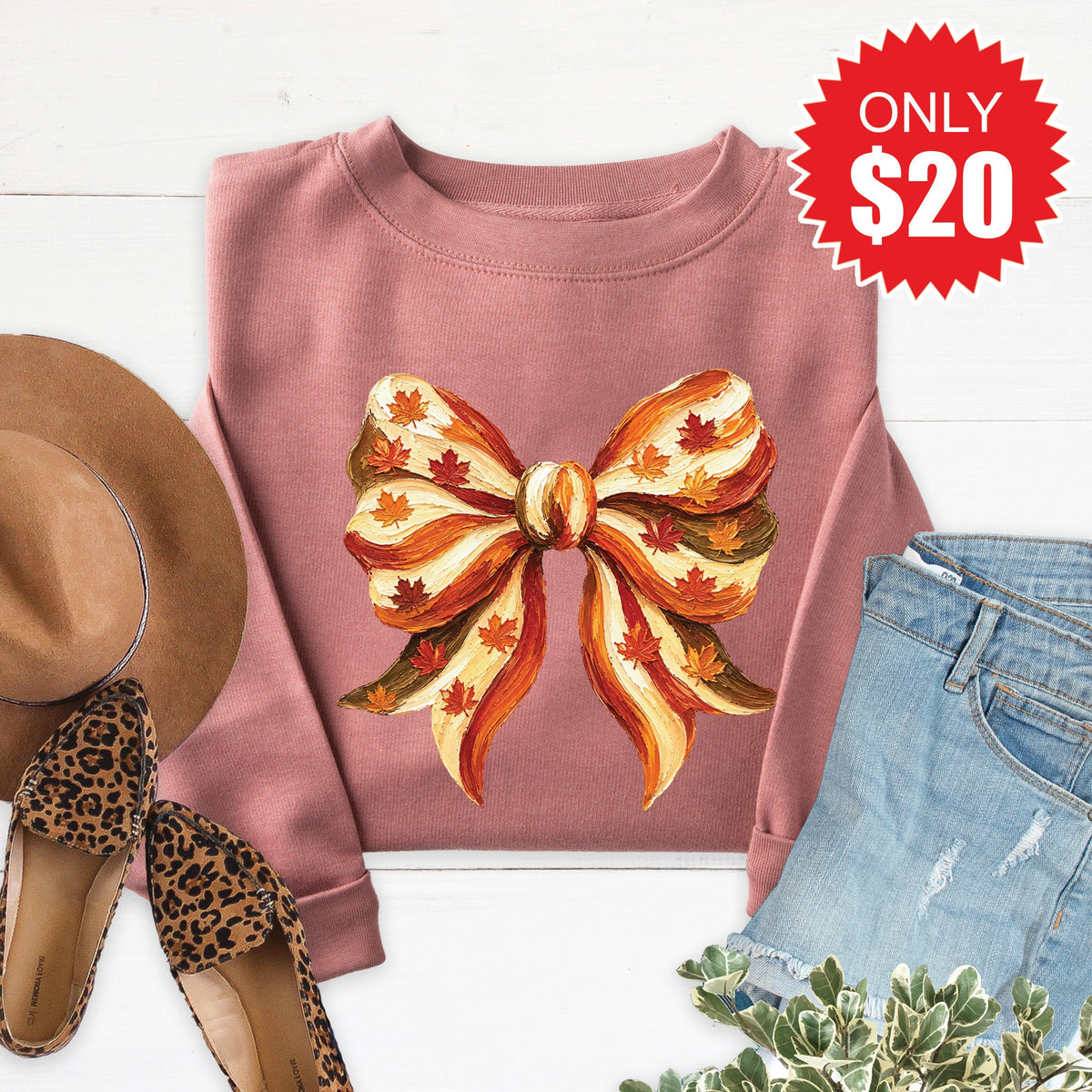 Fall Bow Sweatshirt - Heather Mauve - 20 product image 1