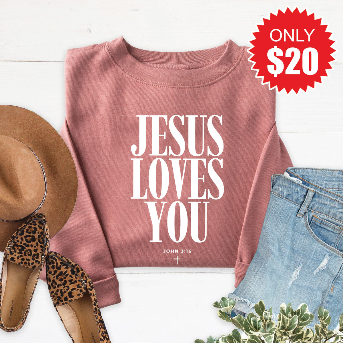Jesus Loves You Sweatshirt - Heather Mauve - 20 product image 1