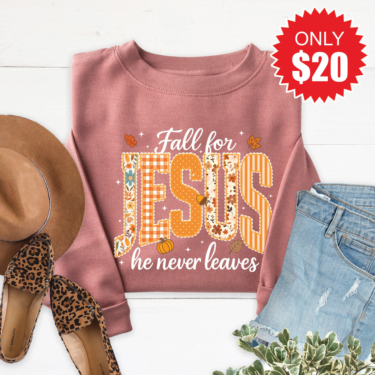 Fall For Jesus Sweatshirt - Heather Mauve - 20 product image 1