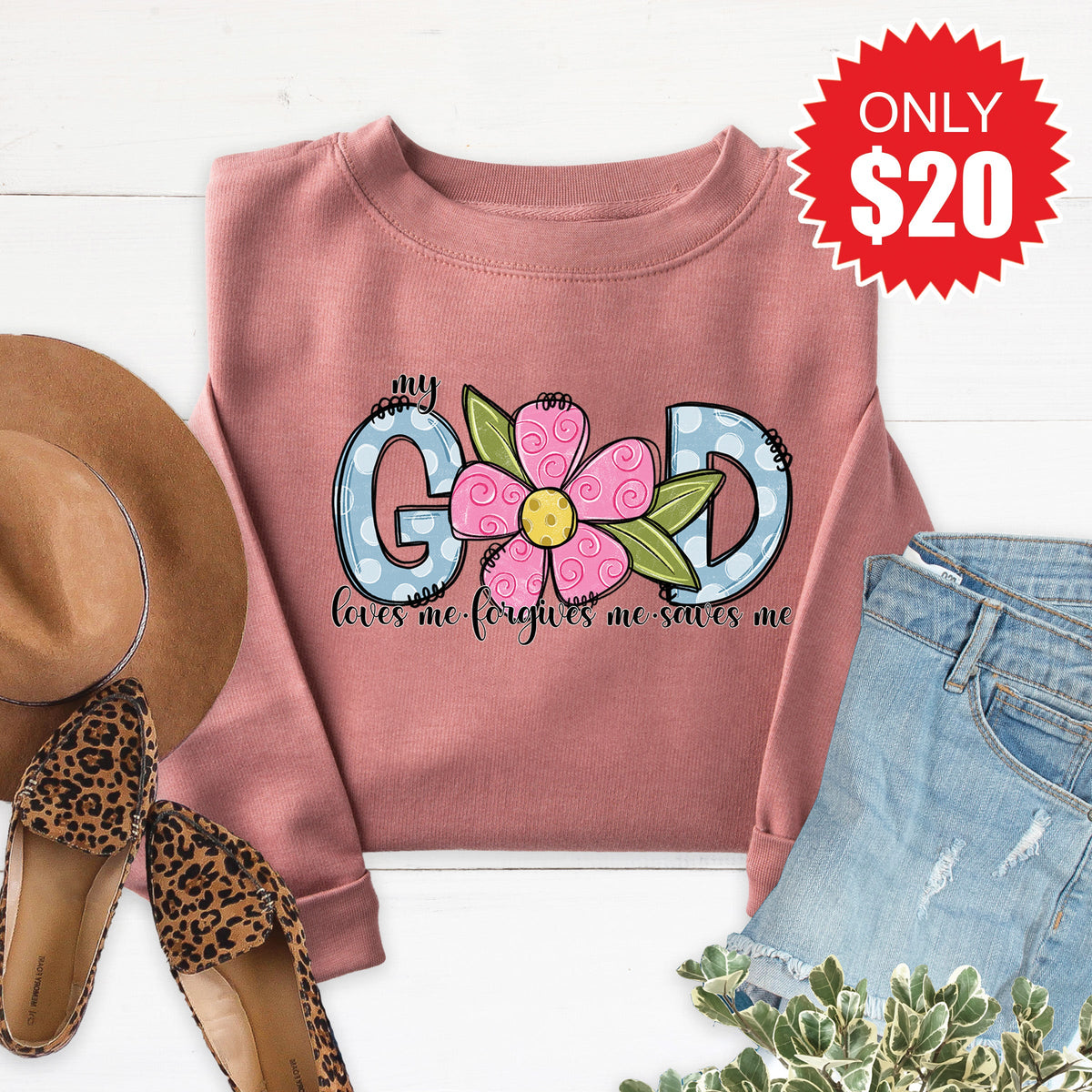 My God Loves Sweatshirt - Heather Mauve - 20 product image 1