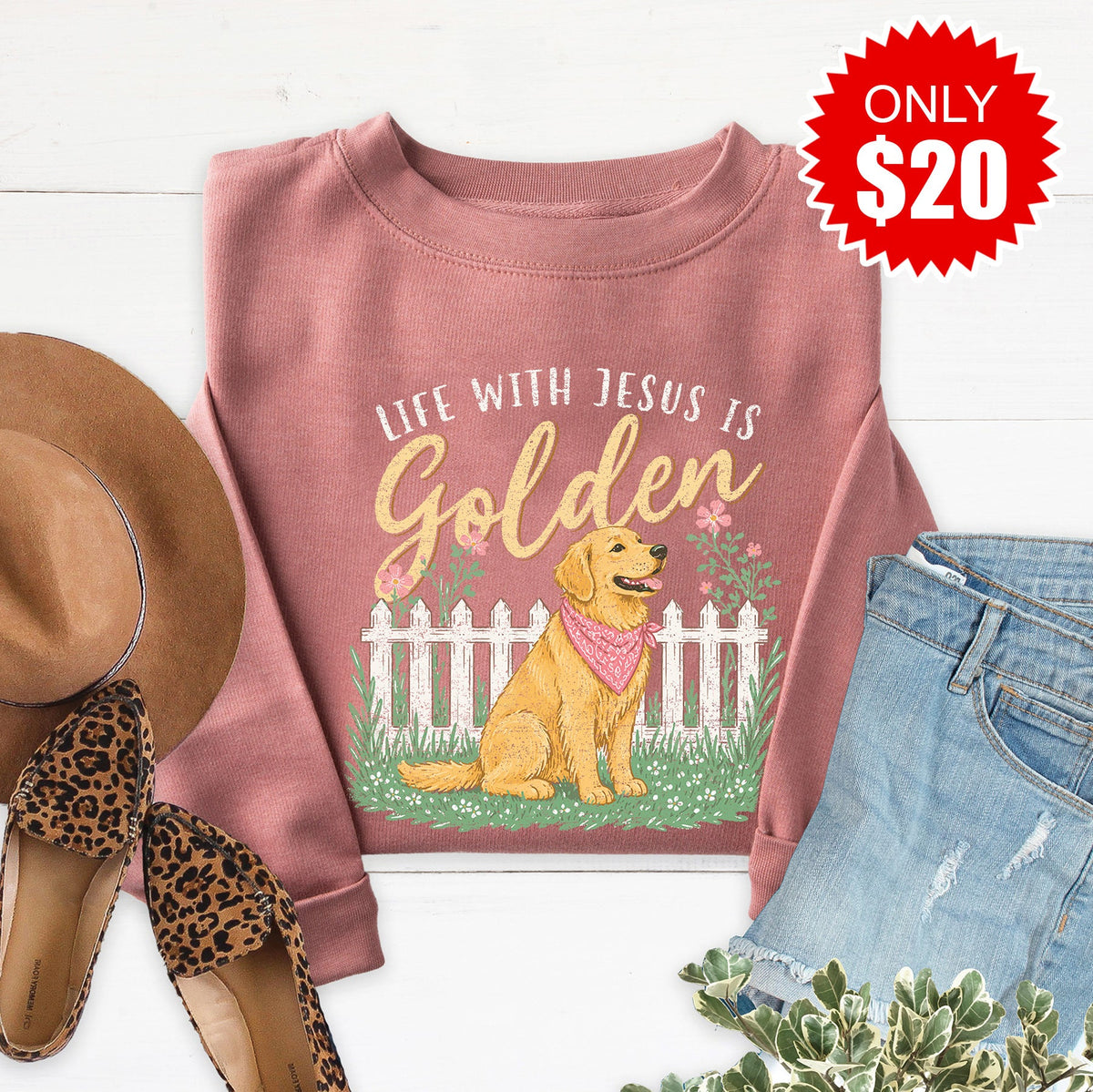 Life With Jesus is Golden Sweatshirt - Heather Mauve - 20 product image 1