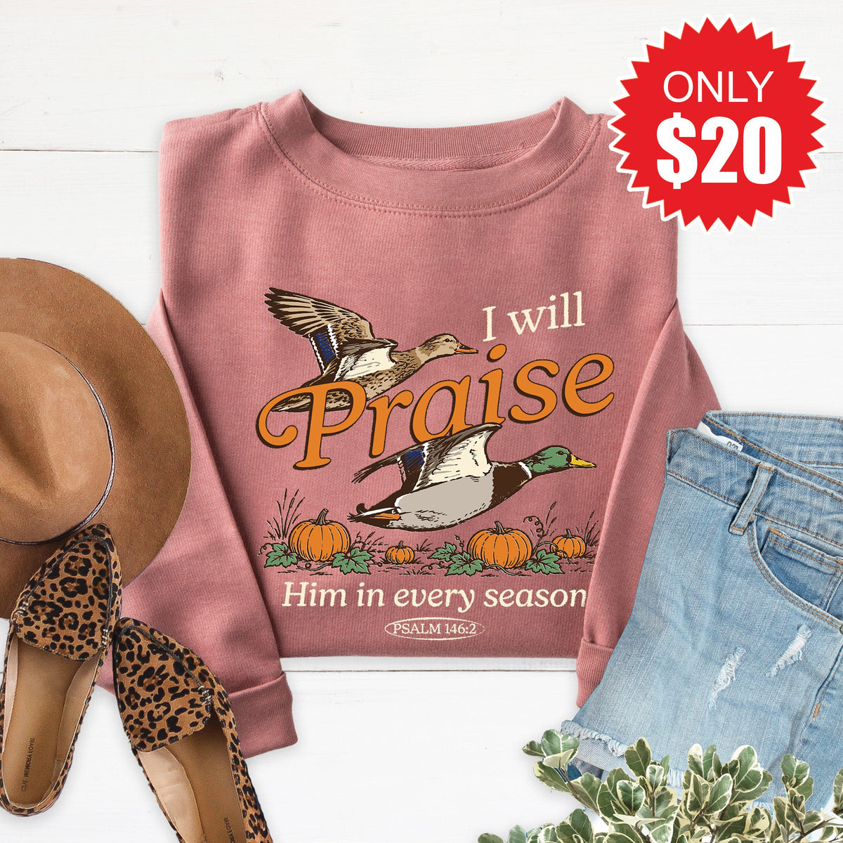 I Will Praise Him Sweatshirt - Heather Mauve - 20 product image 1