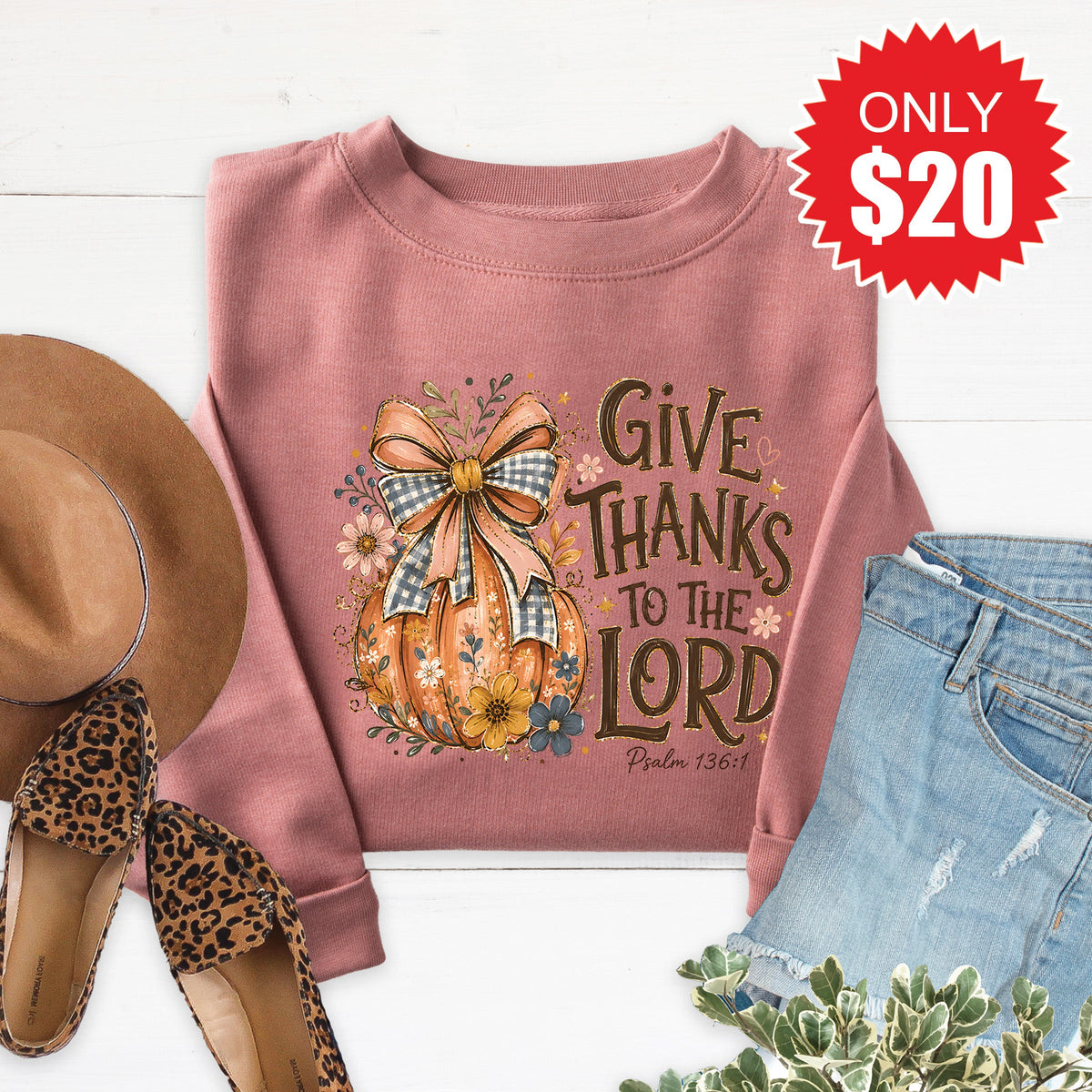 Give Thanks Sweatshirt - Heather Mauve - 20 product image 1