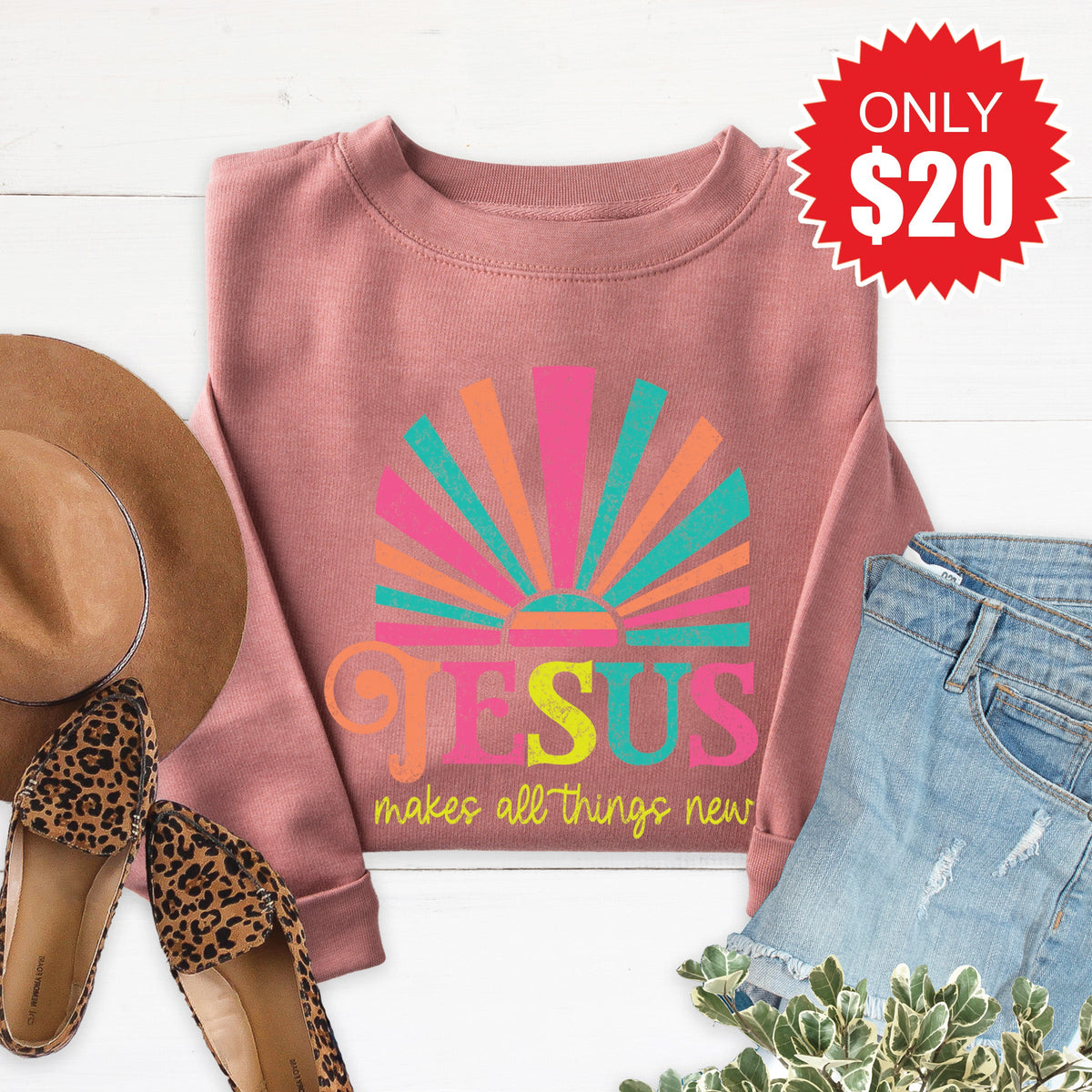 Jesus Makes All Things New Sweatshirt - Heather Mauve - 20 product image 1