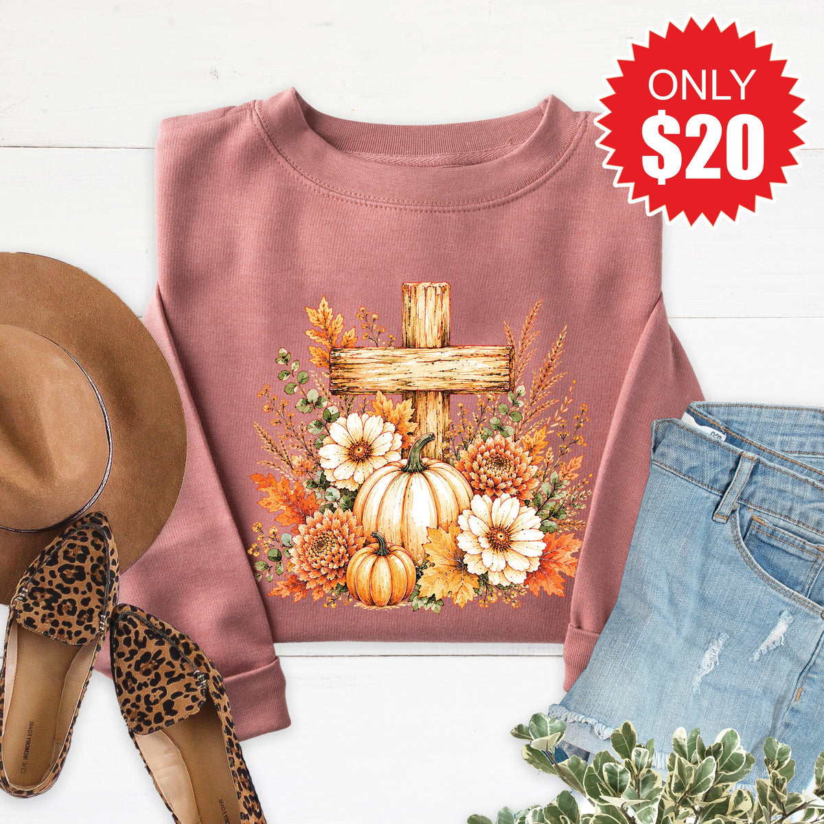 Cross And Pumpkins Sweatshirt - Heather Mauve - 20 product image 1