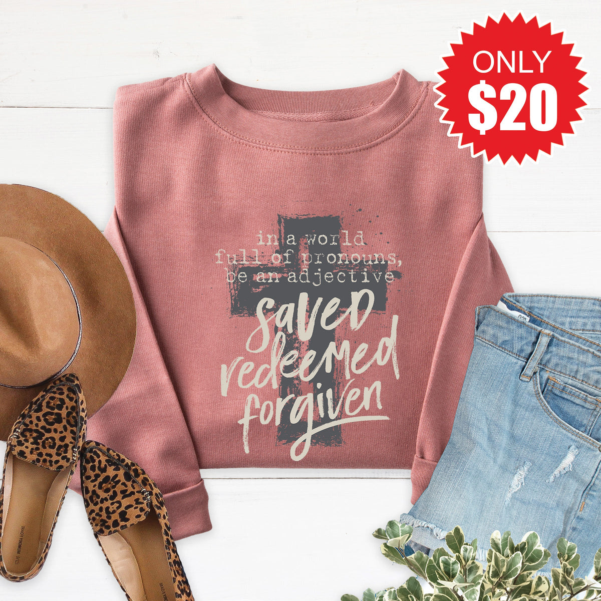 Saved Redeemed Forgiven Sweatshirt - Heather Mauve - 20 product image 1