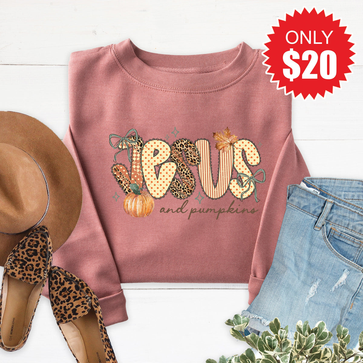 Jesus And Pumpkins Sweatshirt - Heather Mauve - 20 product image 1