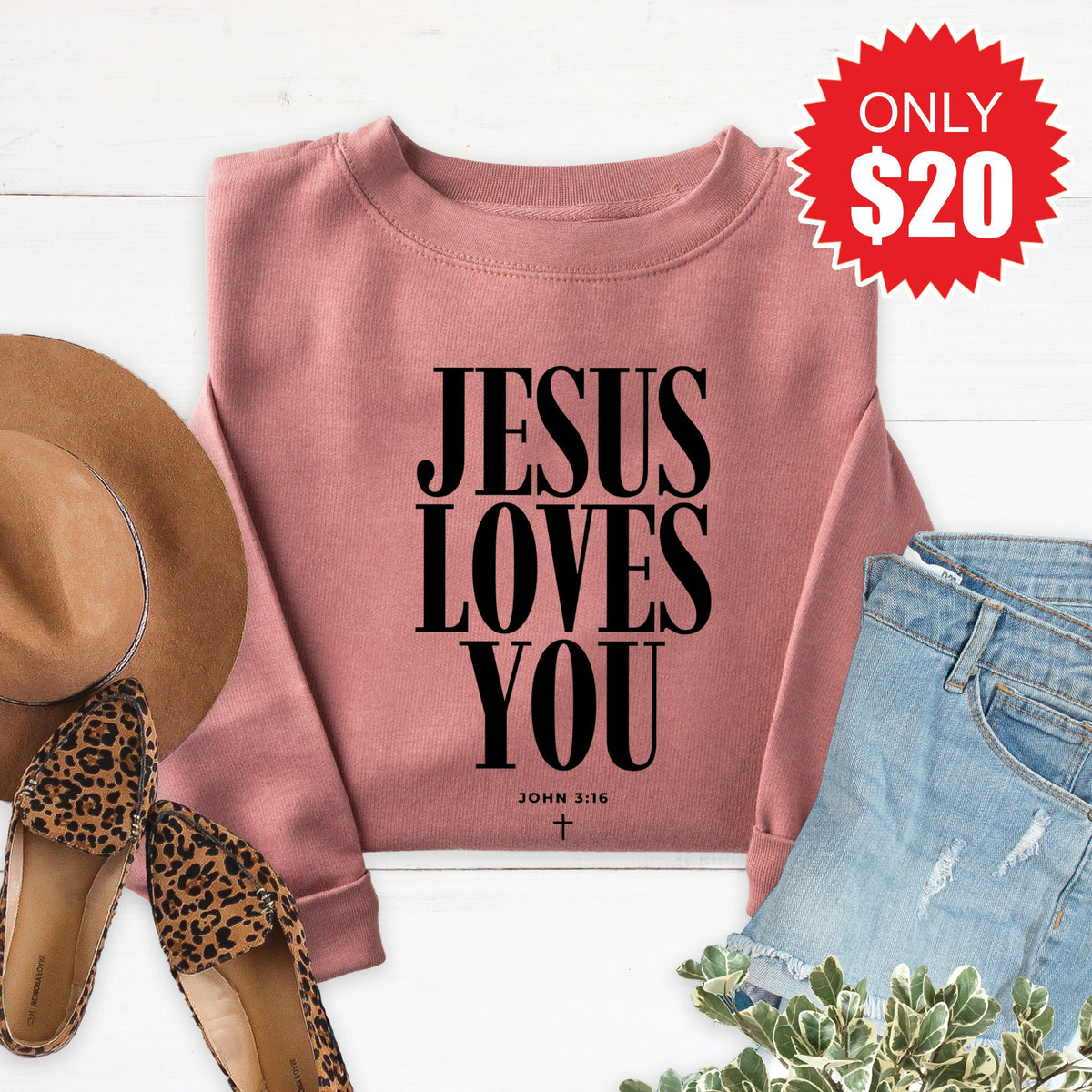 Jesus Loves You Sweatshirt - Heather Mauve - 20 product image 1
