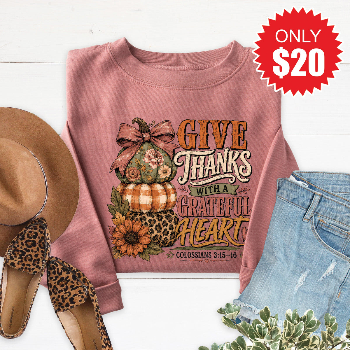 Give Thanks Sweatshirt - Heather Mauve - 20 product image 1