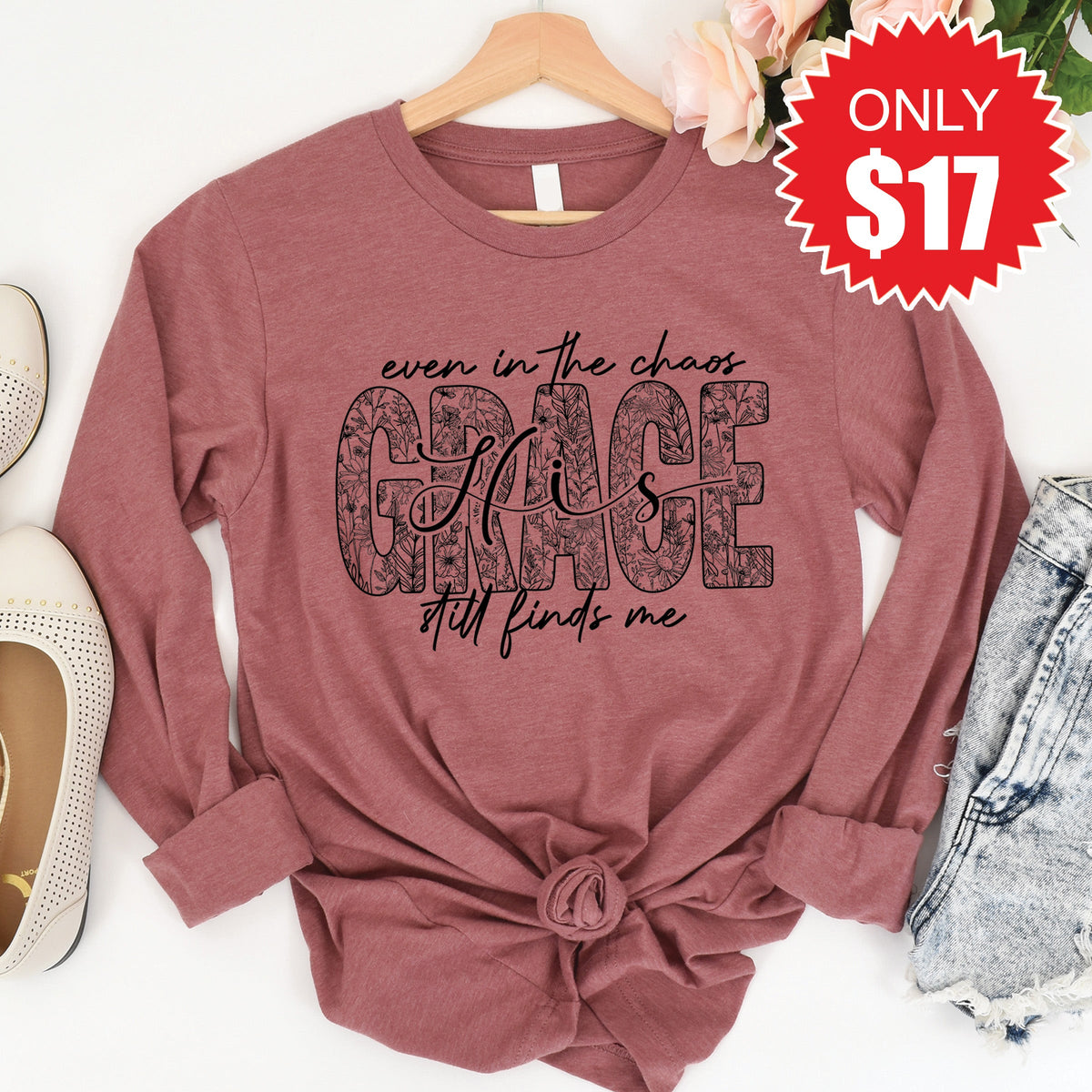 Grace Still Finds Me Long Sleeve - Heather Mauve - 17 product image 1
