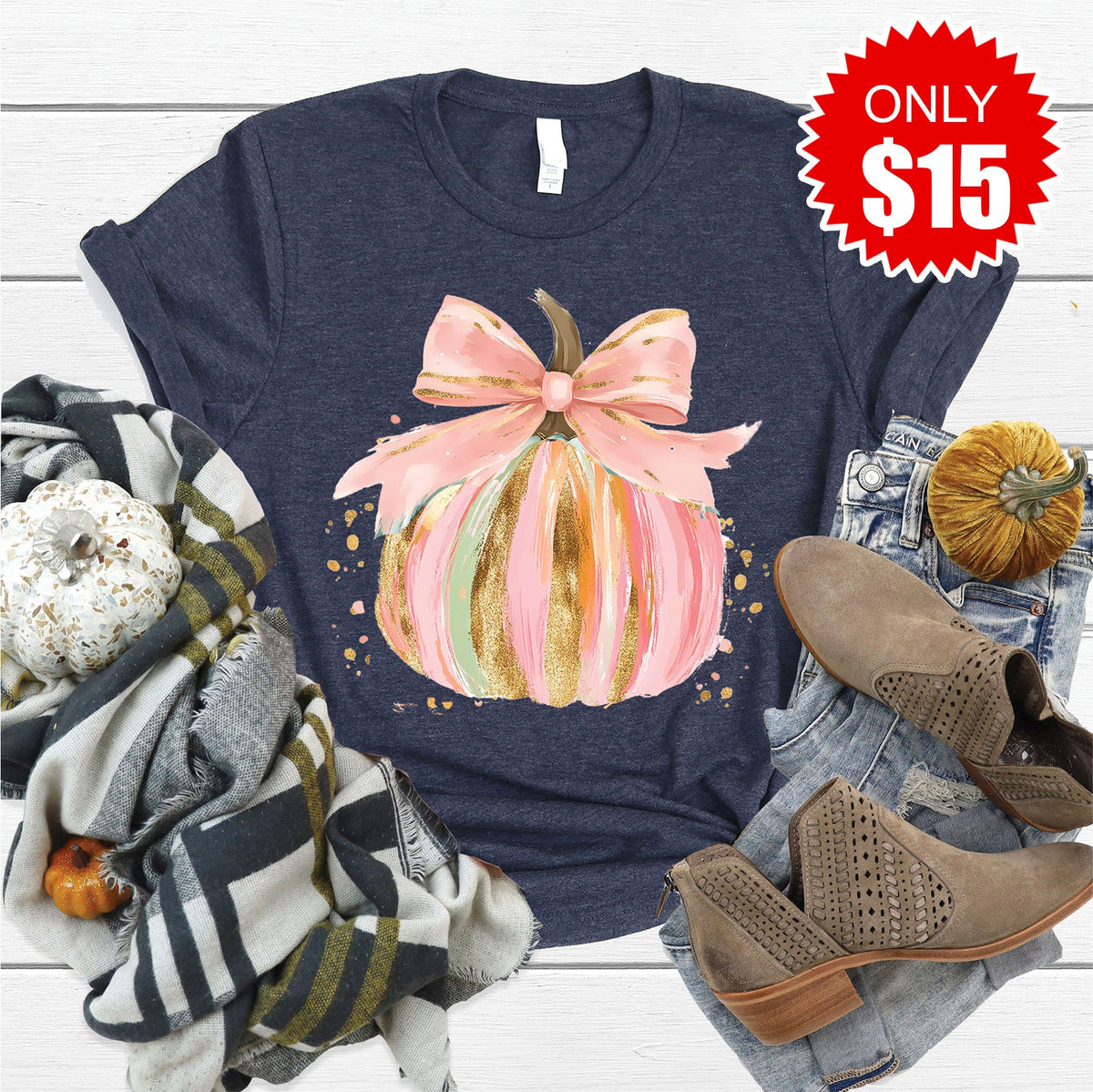 Pink Pumpkin Tee - Heather Navy - 15 product image 1