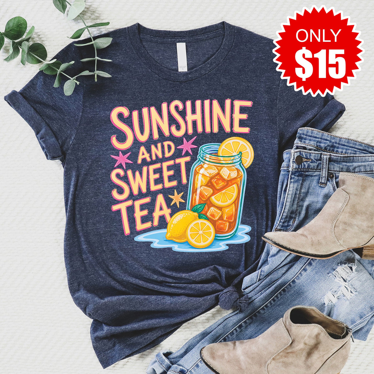 Sunshine and Sweet Tea Tee - Heather Navy - 15 product image 1
