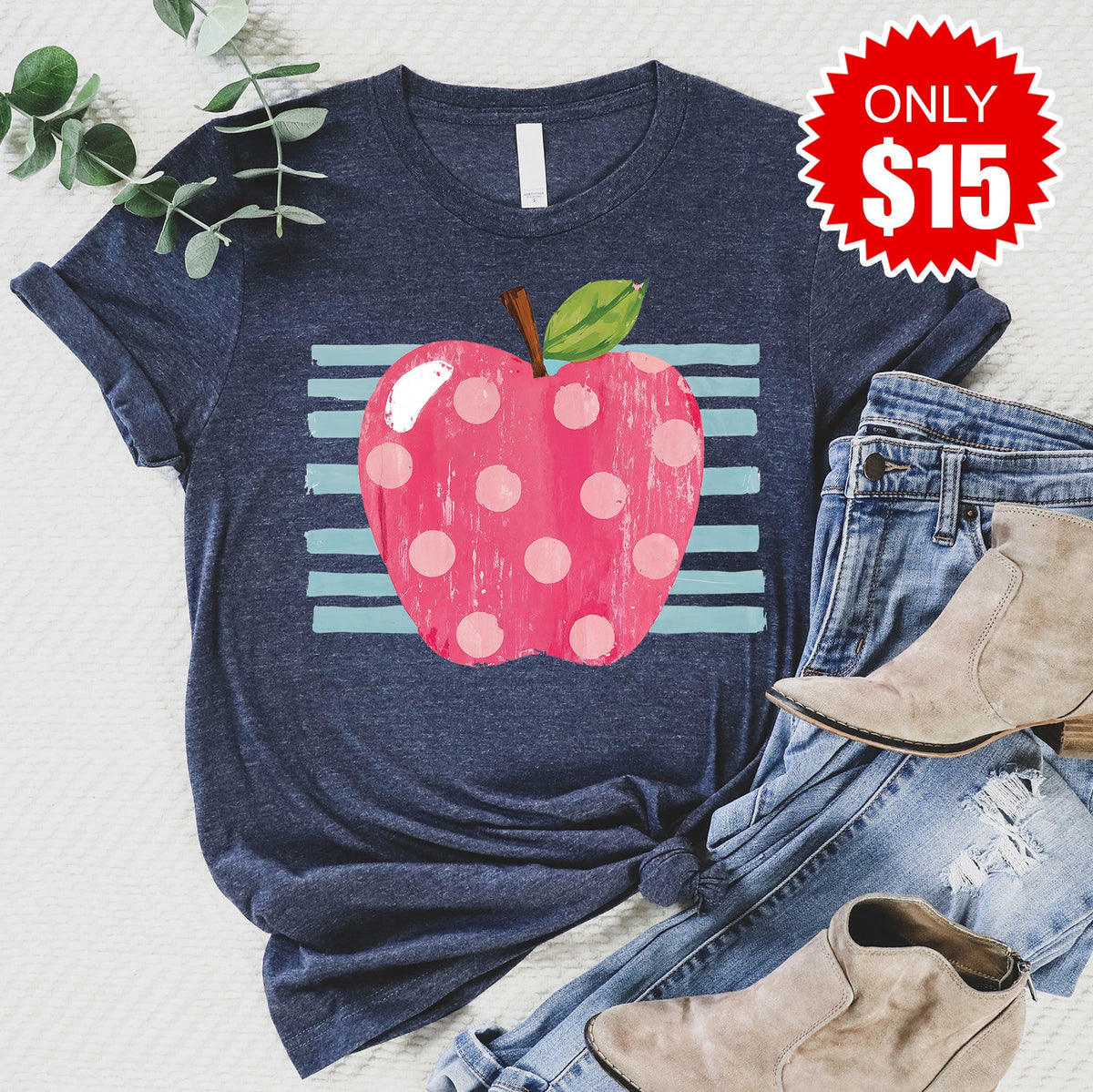 Teacher Apple Tee - Heather Navy - 15 product image 1
