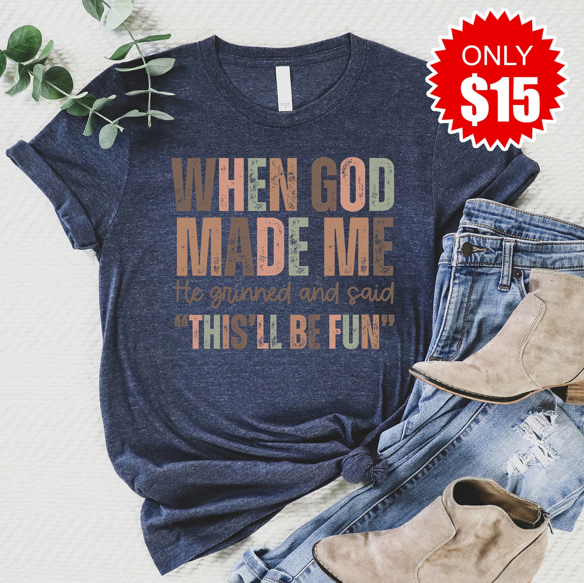When God Made Me Tee - Heather Navy - 15 product image 1