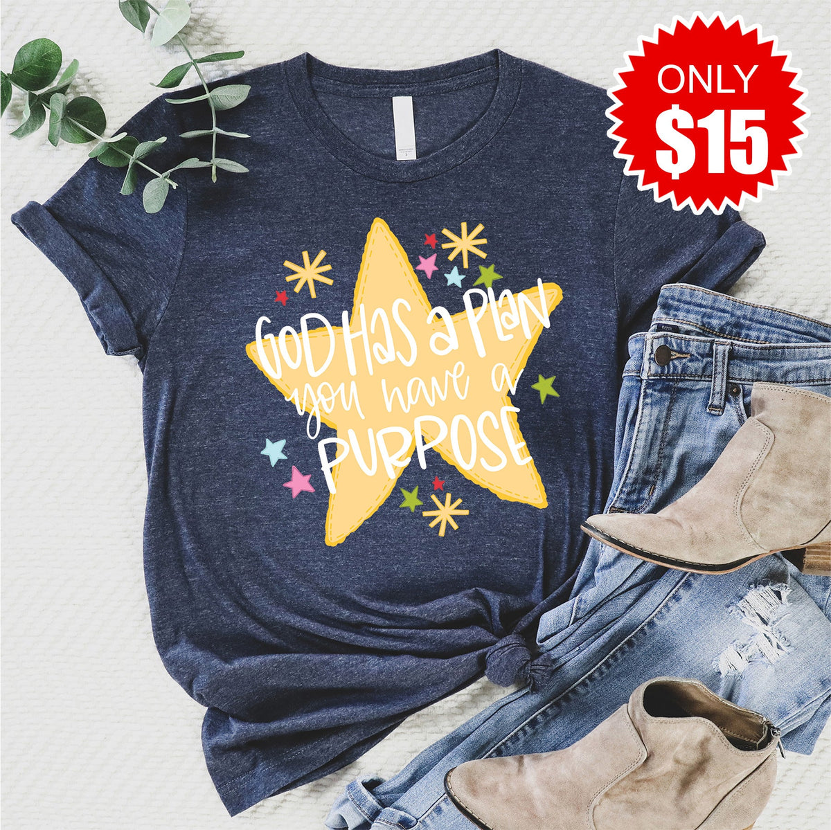 God Has A Plan Tee - Heather Navy - 15 product image 1