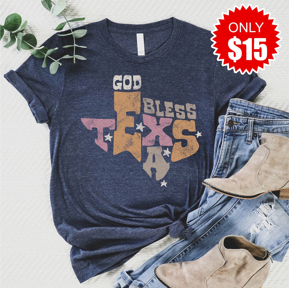 God Bless Texas Tee - Heather Navy - 15 product image 1