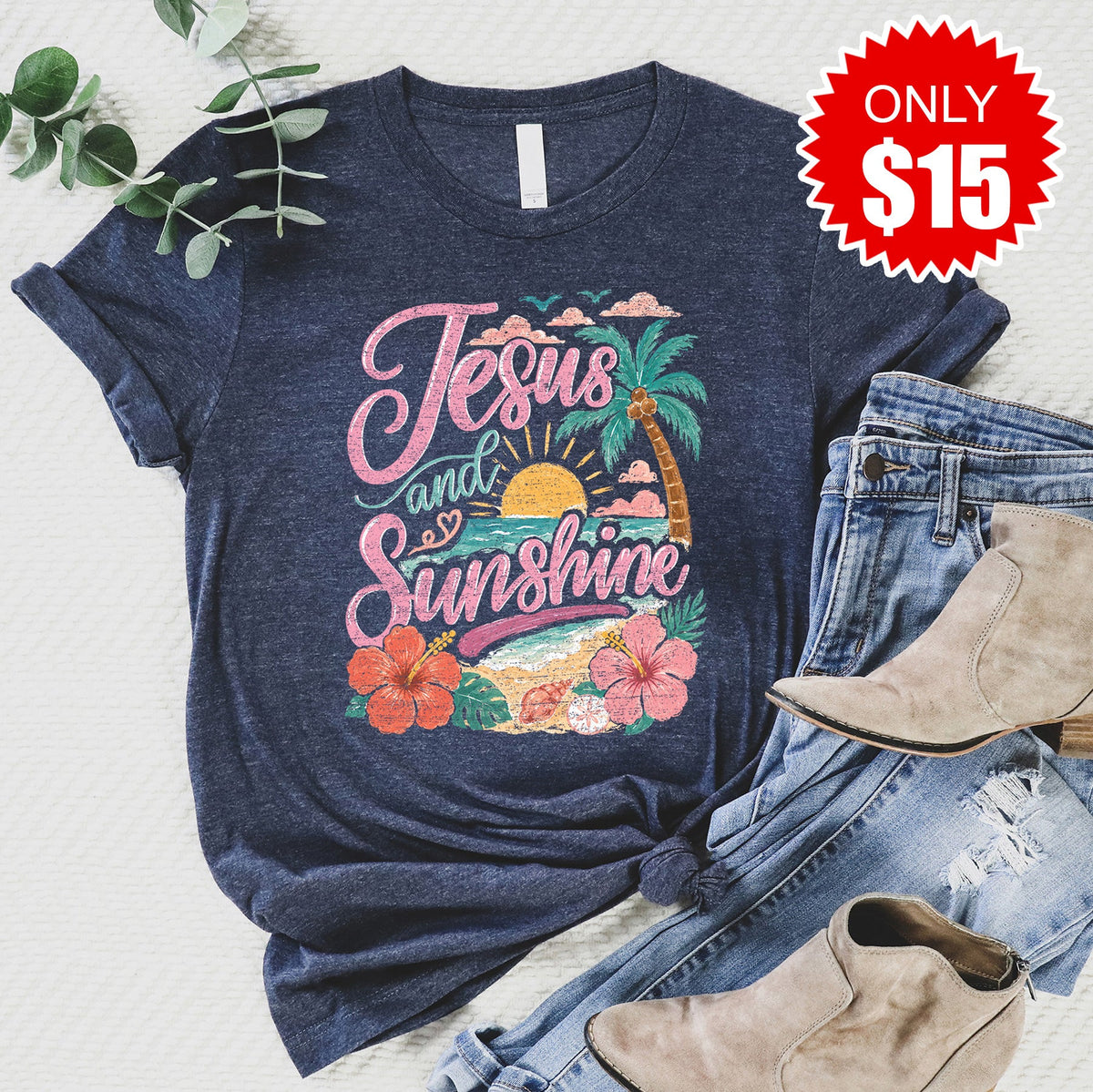 Jesus and Sunshine Tee - Heather Navy - 15 product image 1