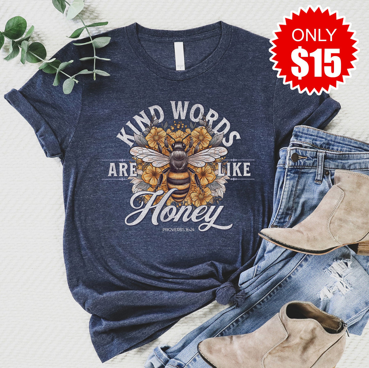 Kind Words Are Like Honey Tee - Heather Navy - 15 product image 1