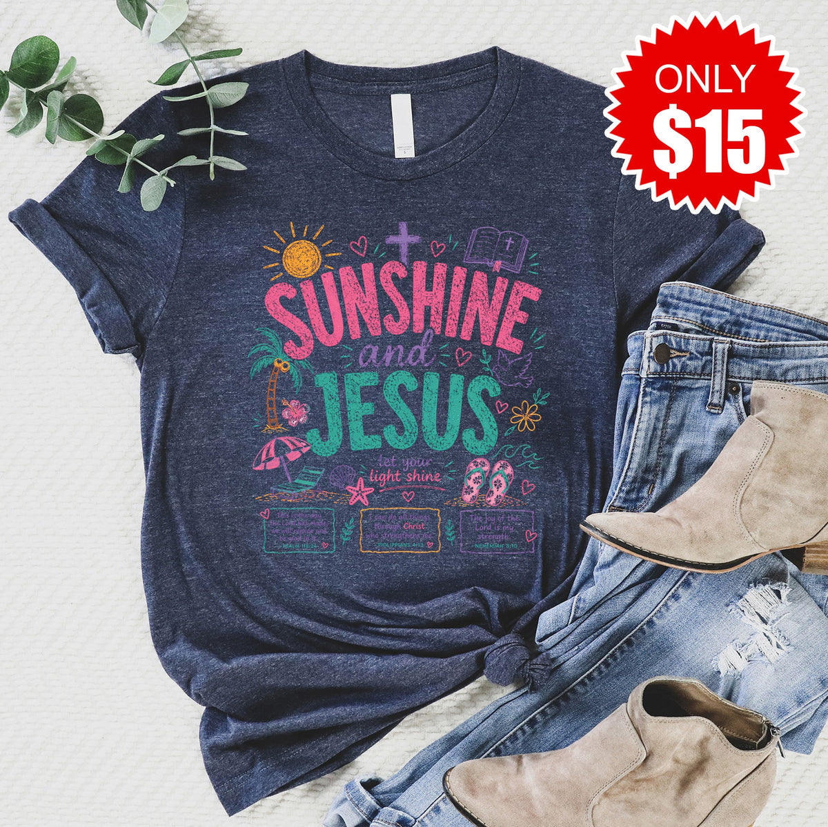 Sunshine and Jesus Tee - Heather Navy - 15 product image 1