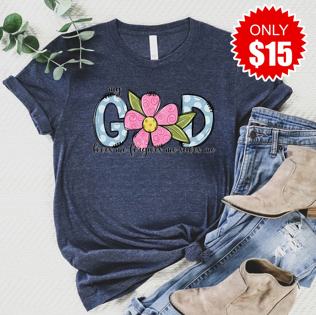 My God Loves Tee - Heather Navy - 15 product image 1