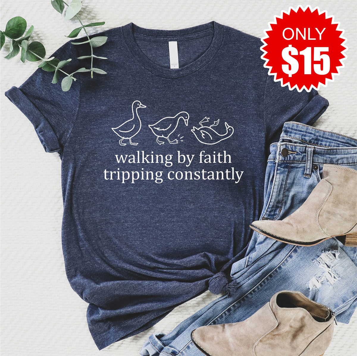 Walking By Faith Tee - Heather Navy - 15 product image 1