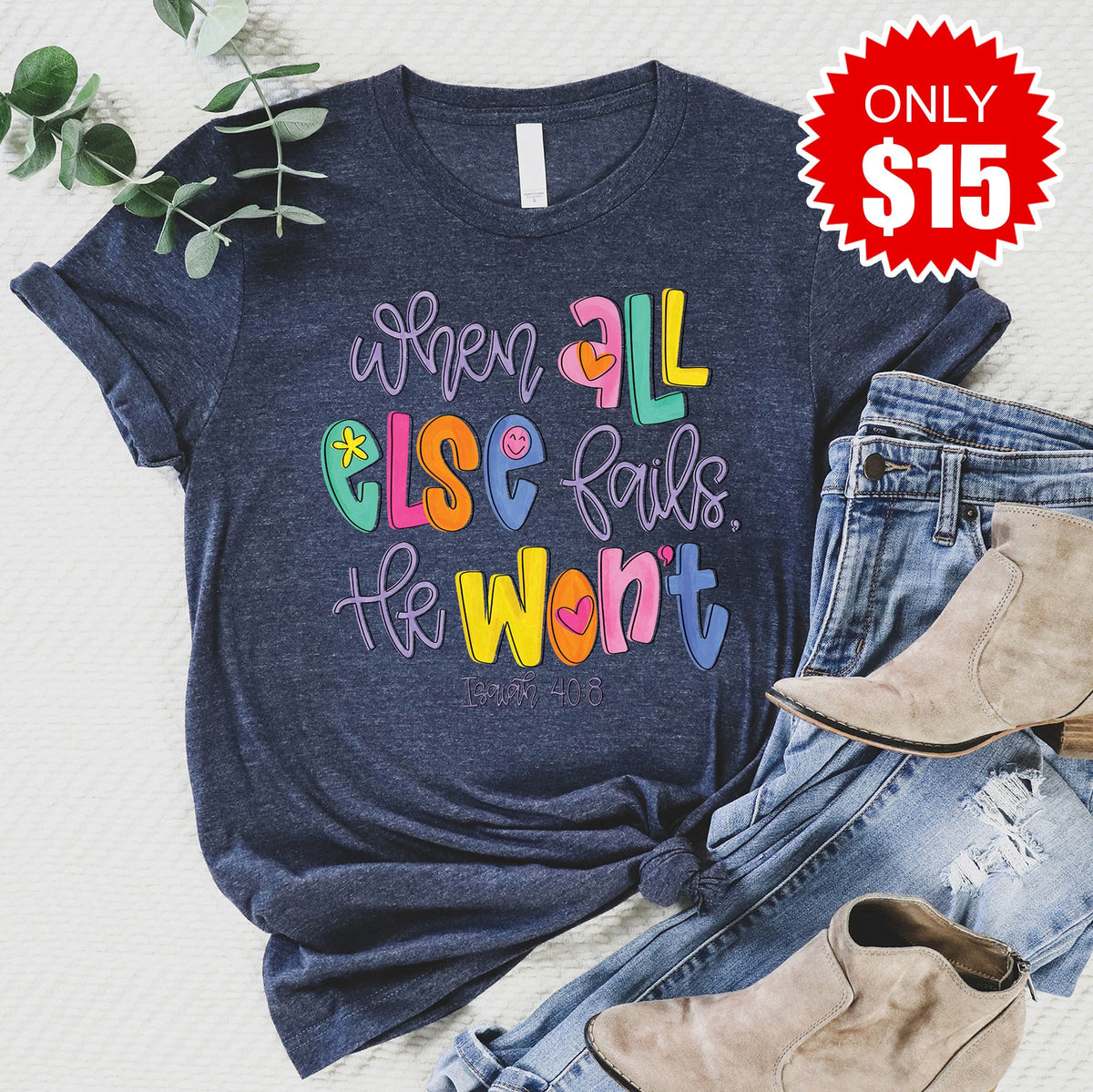 He Wont Fail Tee - Heather Navy - 15 product image 1
