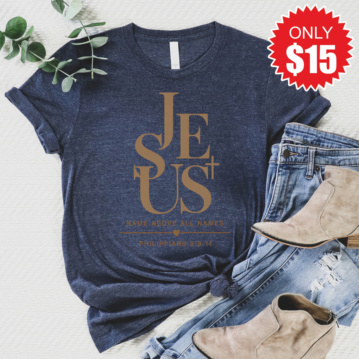 Jesus V-Neck - Heather Navy - 15