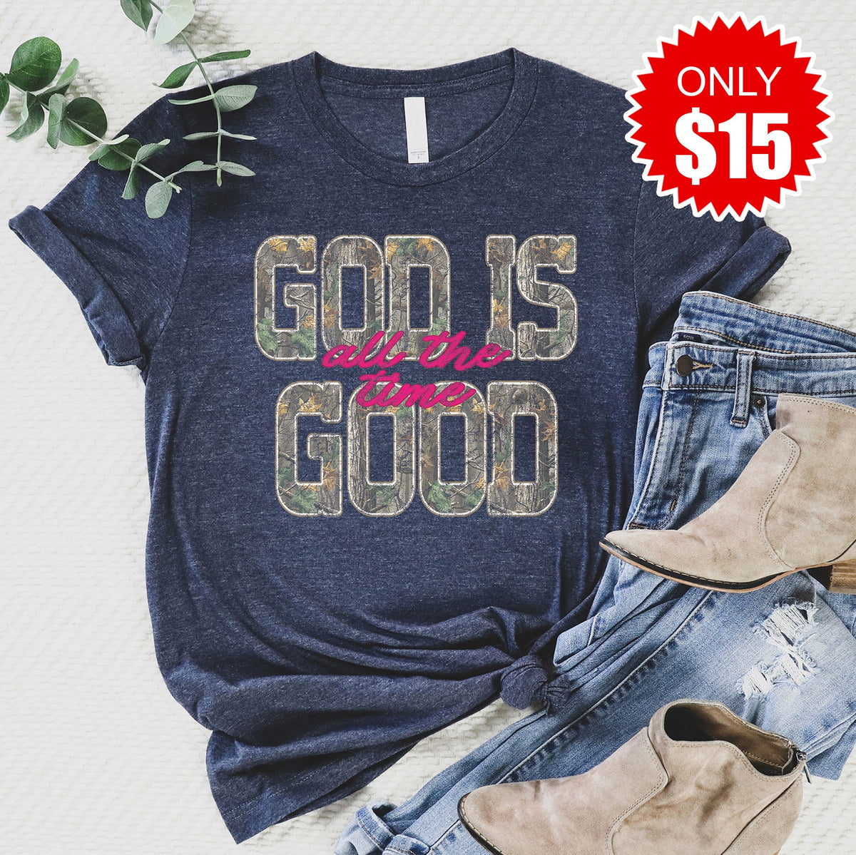 God Is Good Tee - Heather Navy - 15 product image 1
