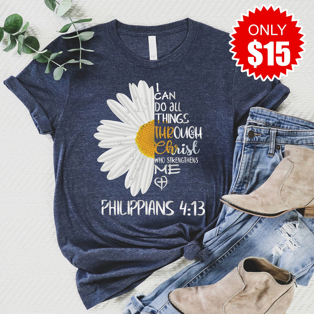 I Can Do All Things Daisy Tee - Heather Navy - 15 product image 1