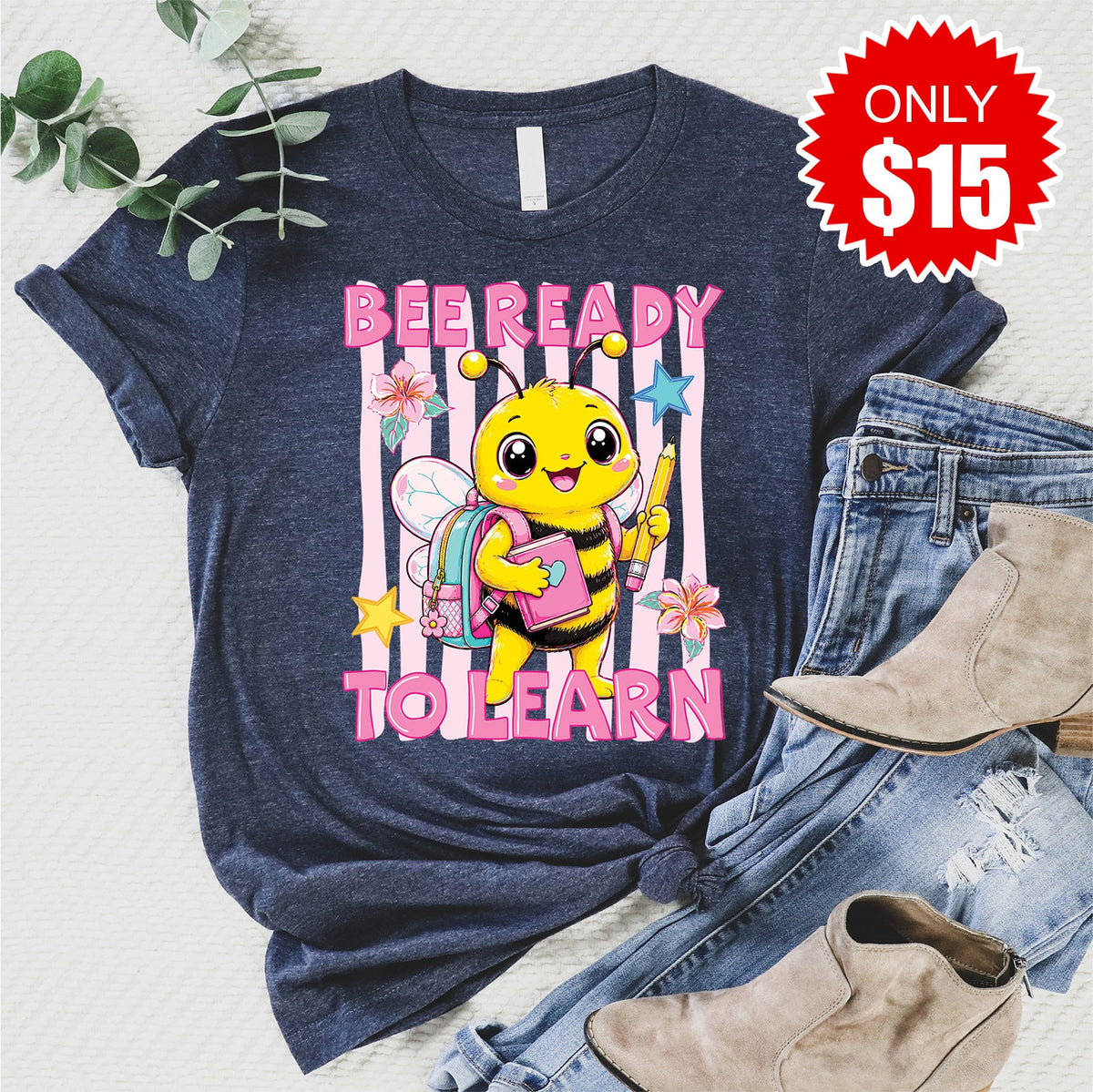 Bee Ready To Learn Tee - Heather Navy - 15 product image 1