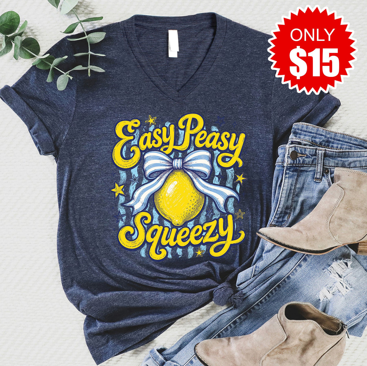 Easy Peasy V-Neck - Heather Navy - 15