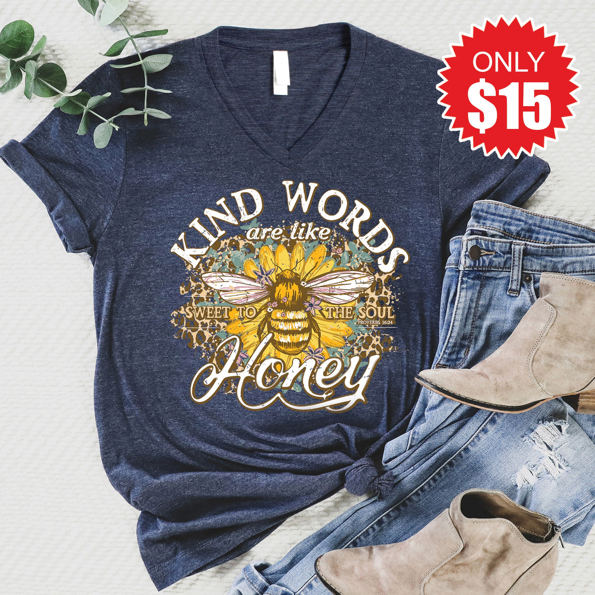 Kind Words V-Neck - Heather Navy - 15